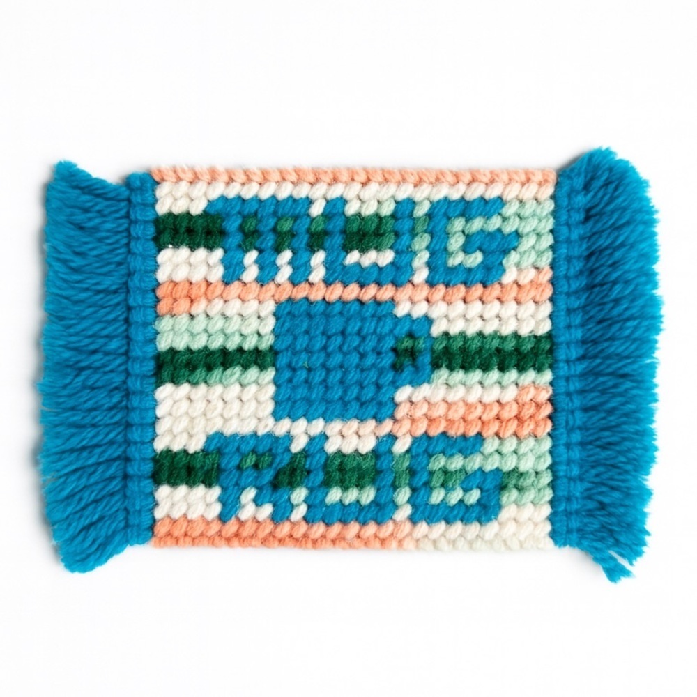 Needlepoint Mug Rug Coaster with Fringe Ends
